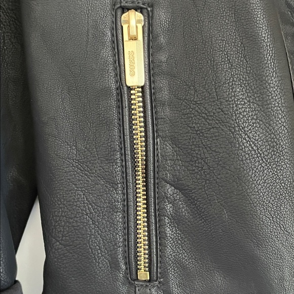 Guess Black Faux Leather Jacket with Gold Accents - Picture 6 of 7